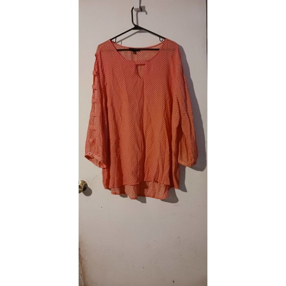 3X Peachy Orange w Dots PEEKABOO Sleeves Top Women's Plus 🍑Fred David - Picture 6 of 7